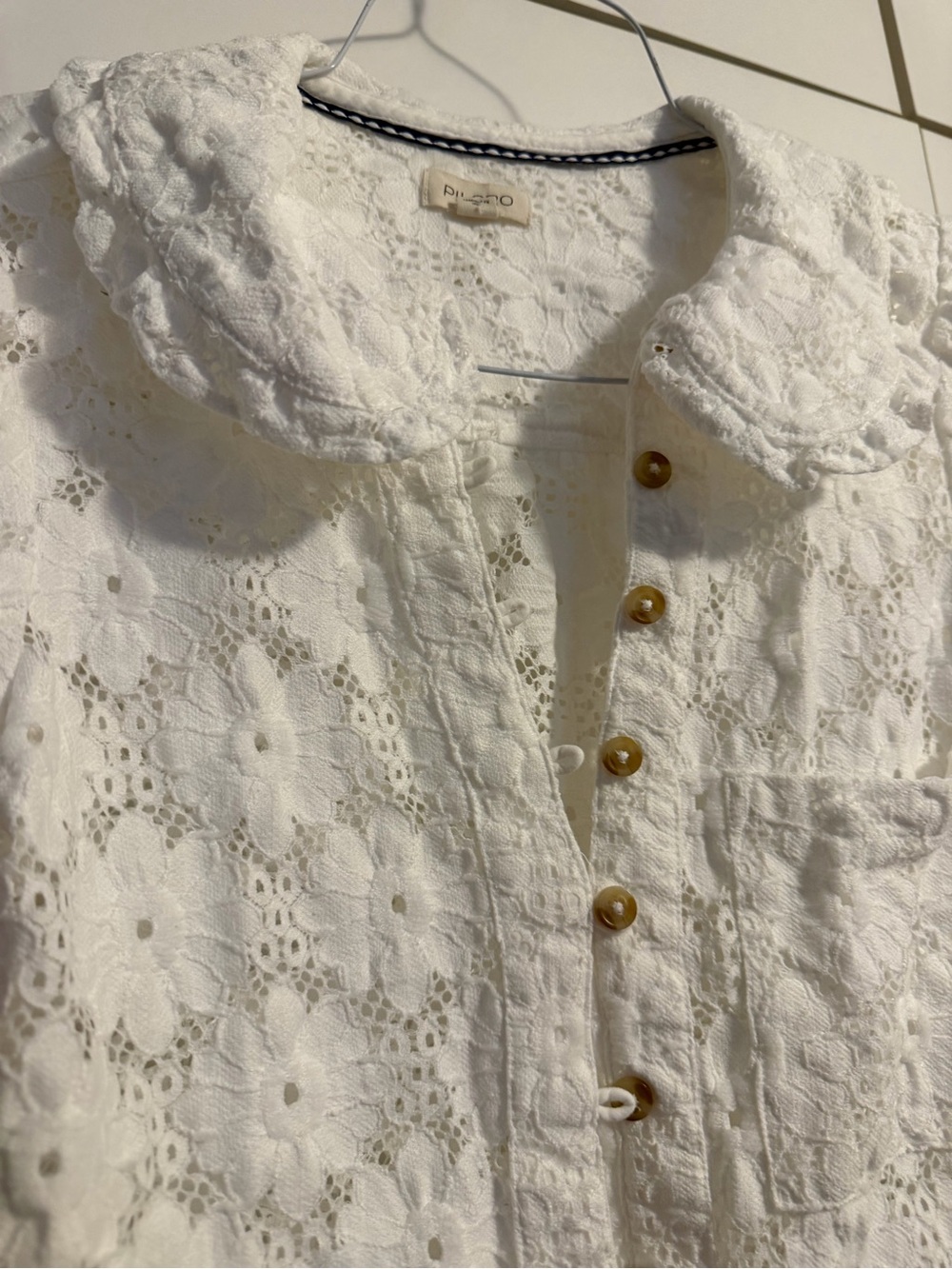 Pilcro White Eyelet Lace Button-Front Blouse - Picture 2 of 6